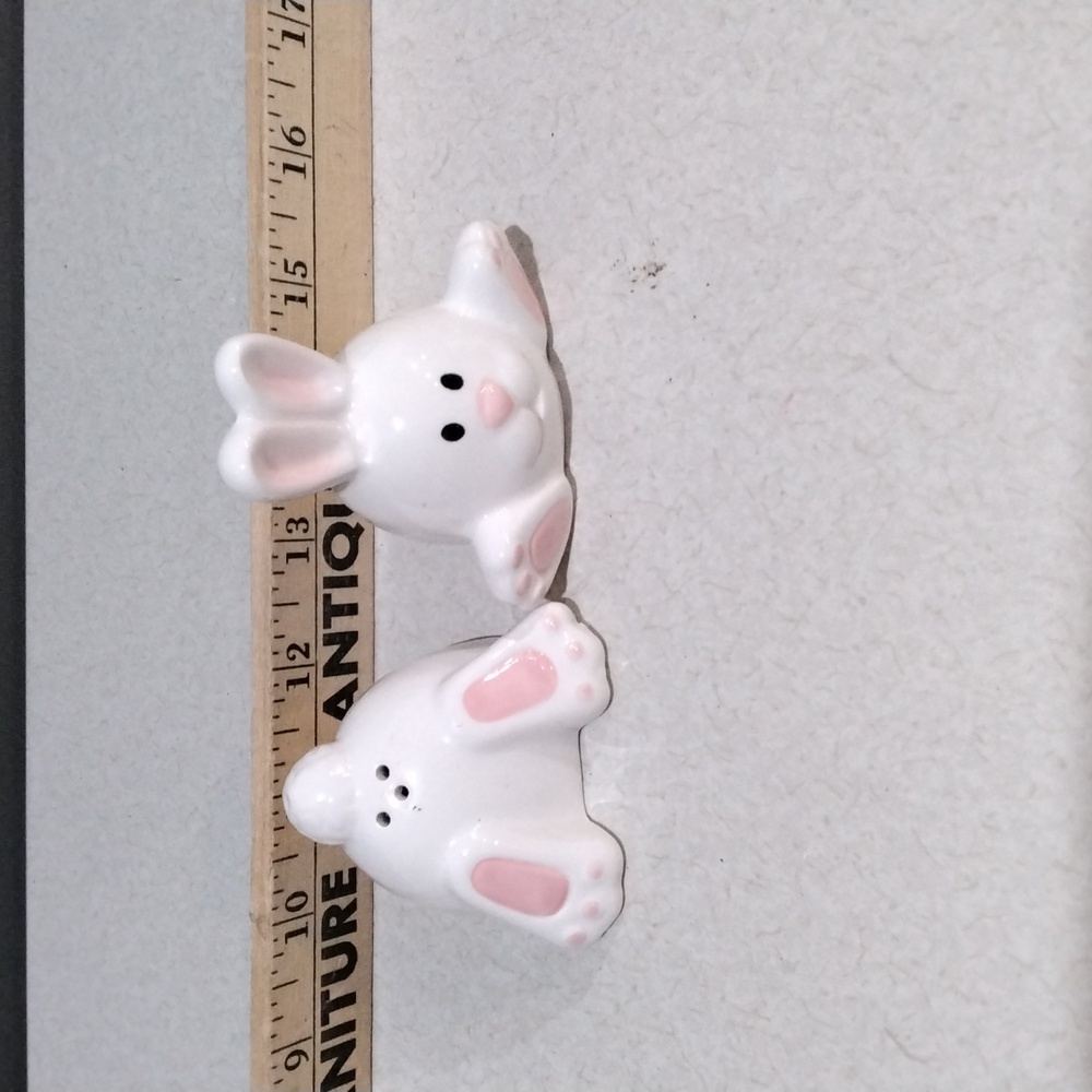 Ceramic Bunny Salt and Pepper Shakers - White and Pink
